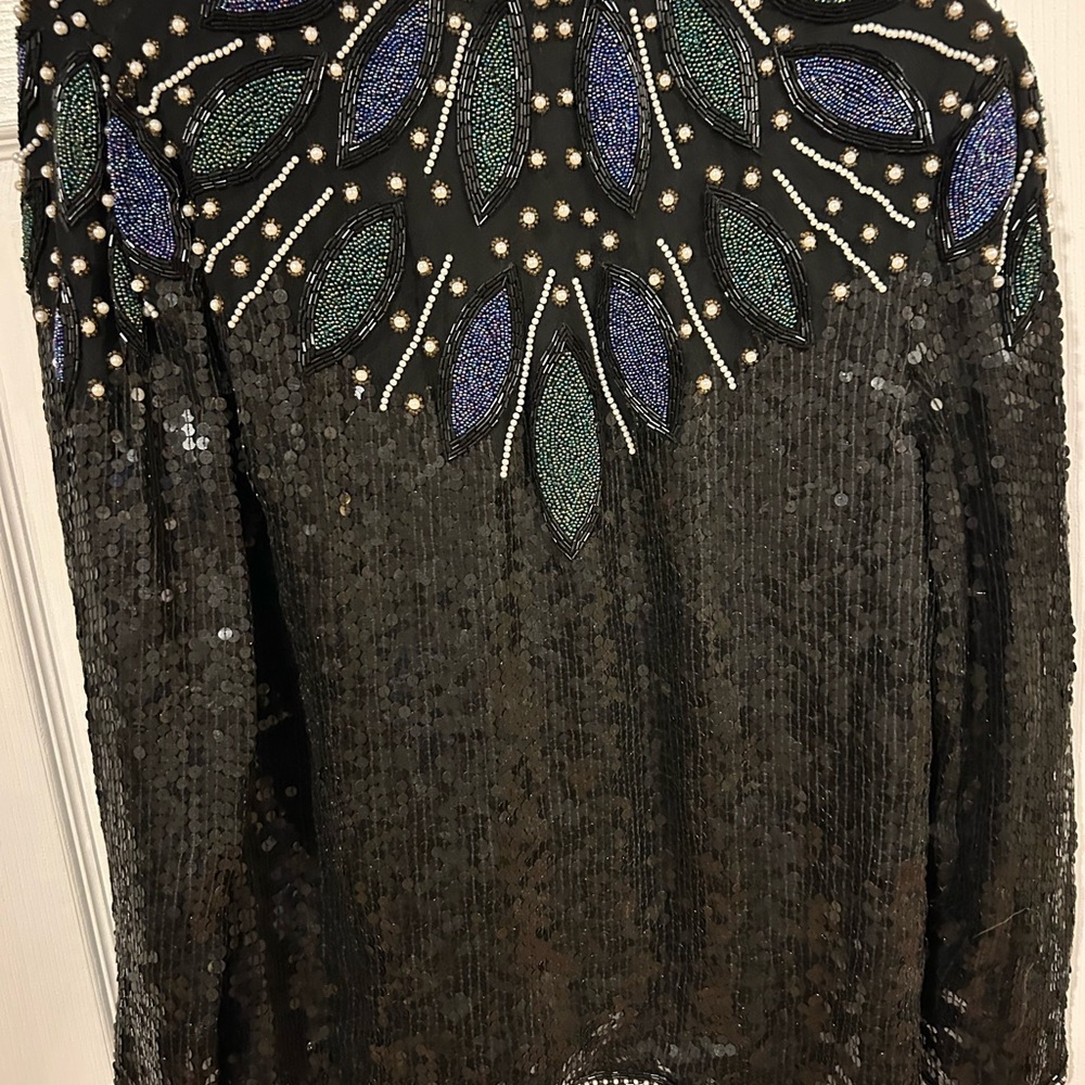 Elegant Black Sequin Blazer with Blue and Green Details